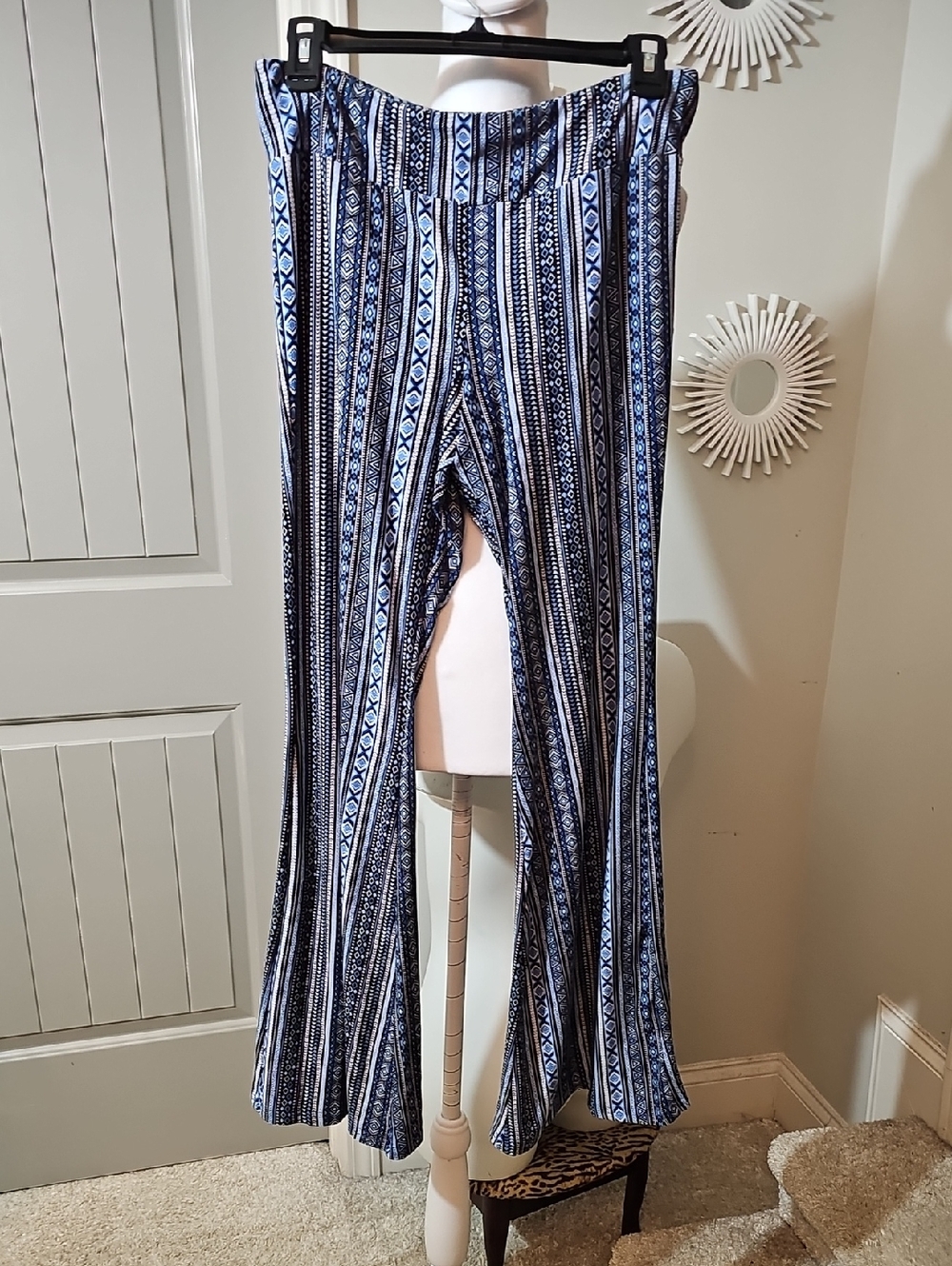 No Boundaries Navy and White Striped Flare Pants